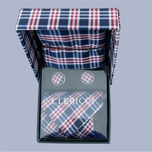 NWT Clericci red, white and blue tartan tie set